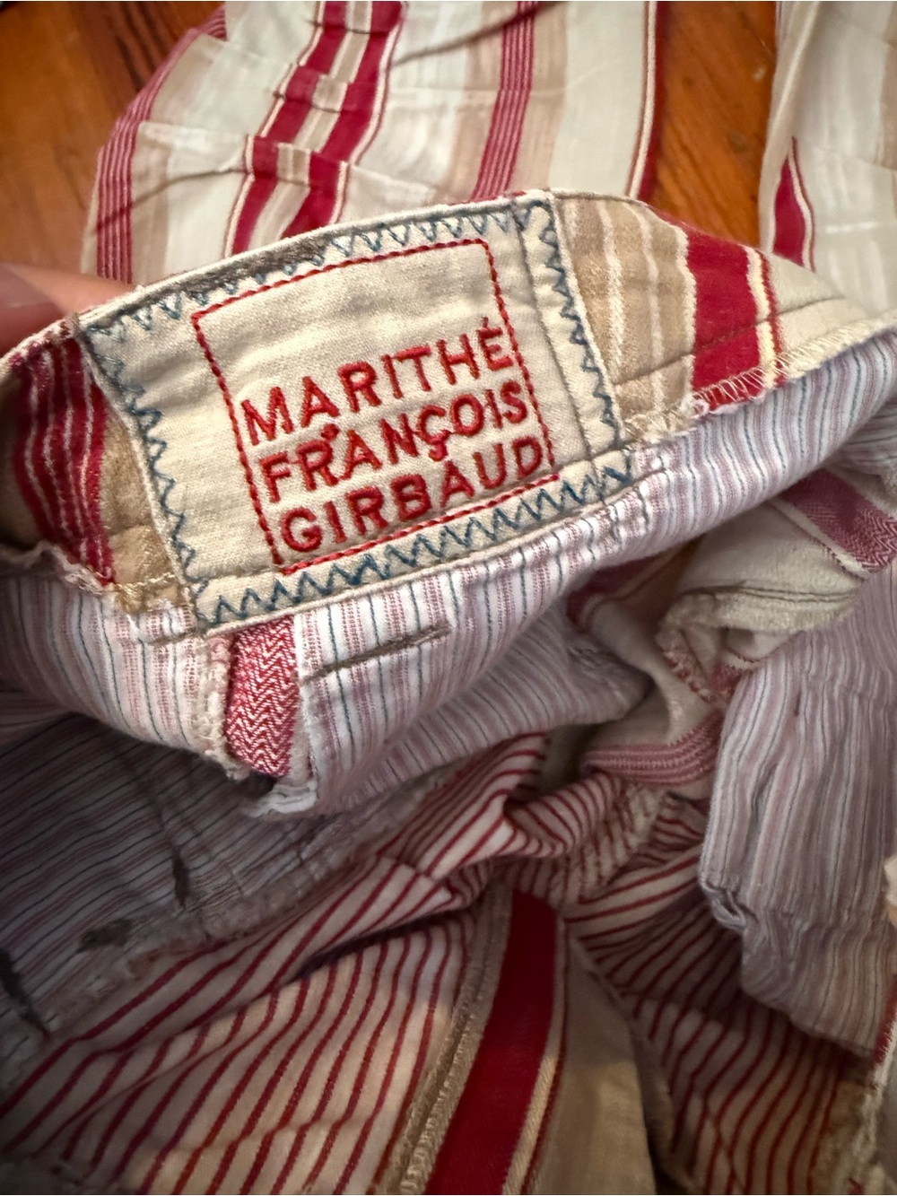 Marithe Francois Girbaud Red and Cream Striped Pants - Picture 2 of 6